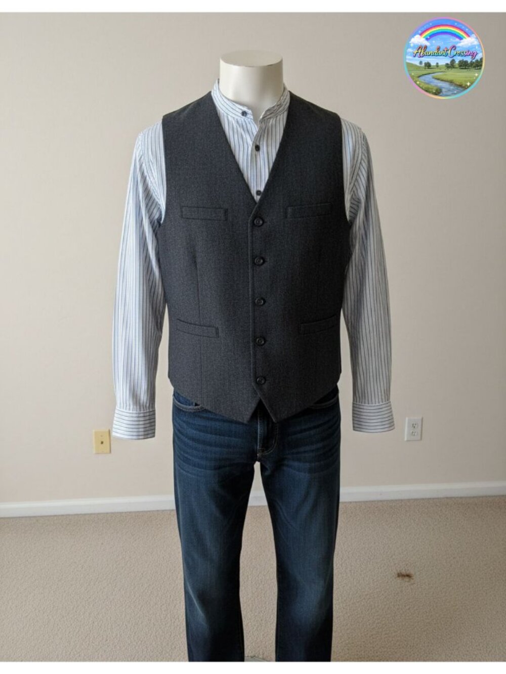Mens Irish Herringbone Wool Blend Tweed Vest Button Belt Pockets Sleeveless
